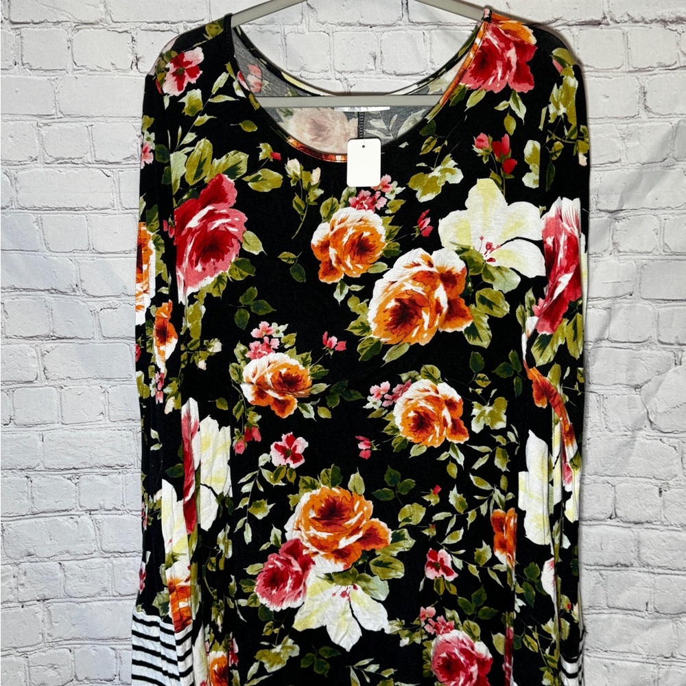 Floral Black Tunic Top
